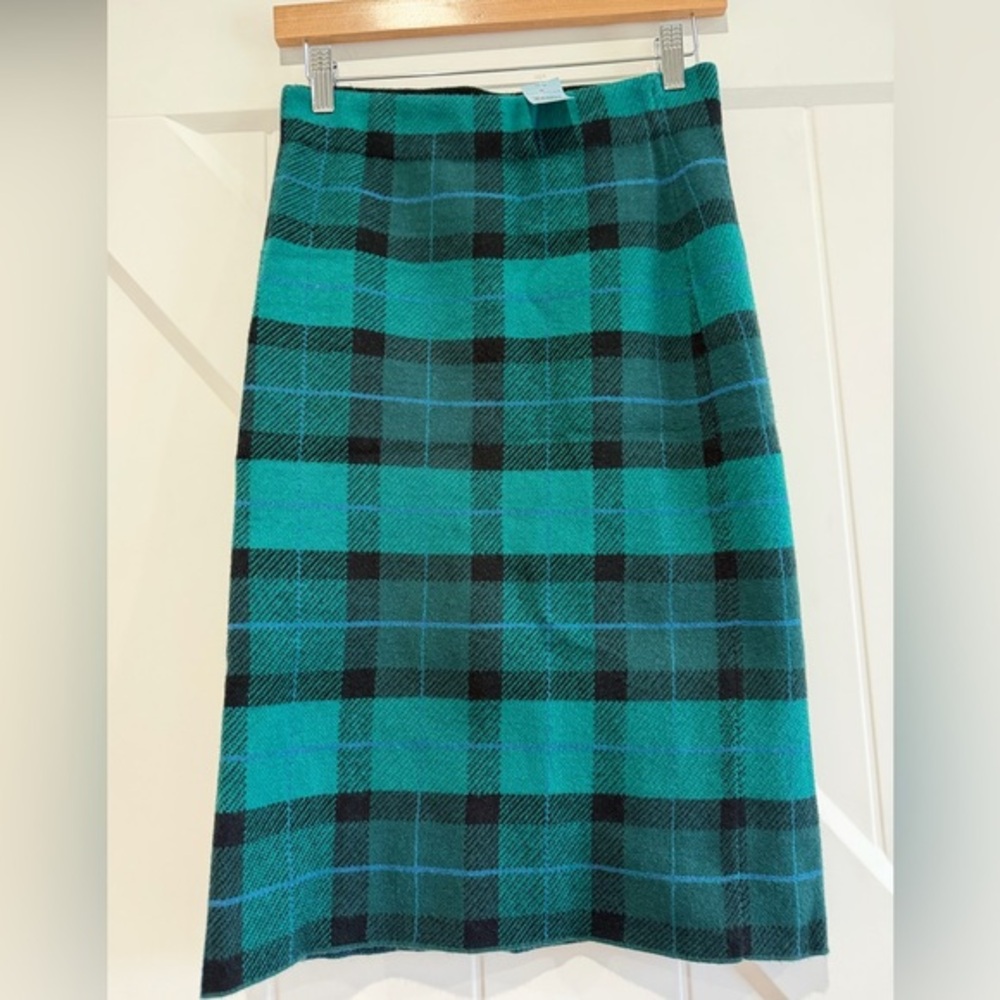 Ann Taylor Teal and Black Plaid A-Line Skirt
